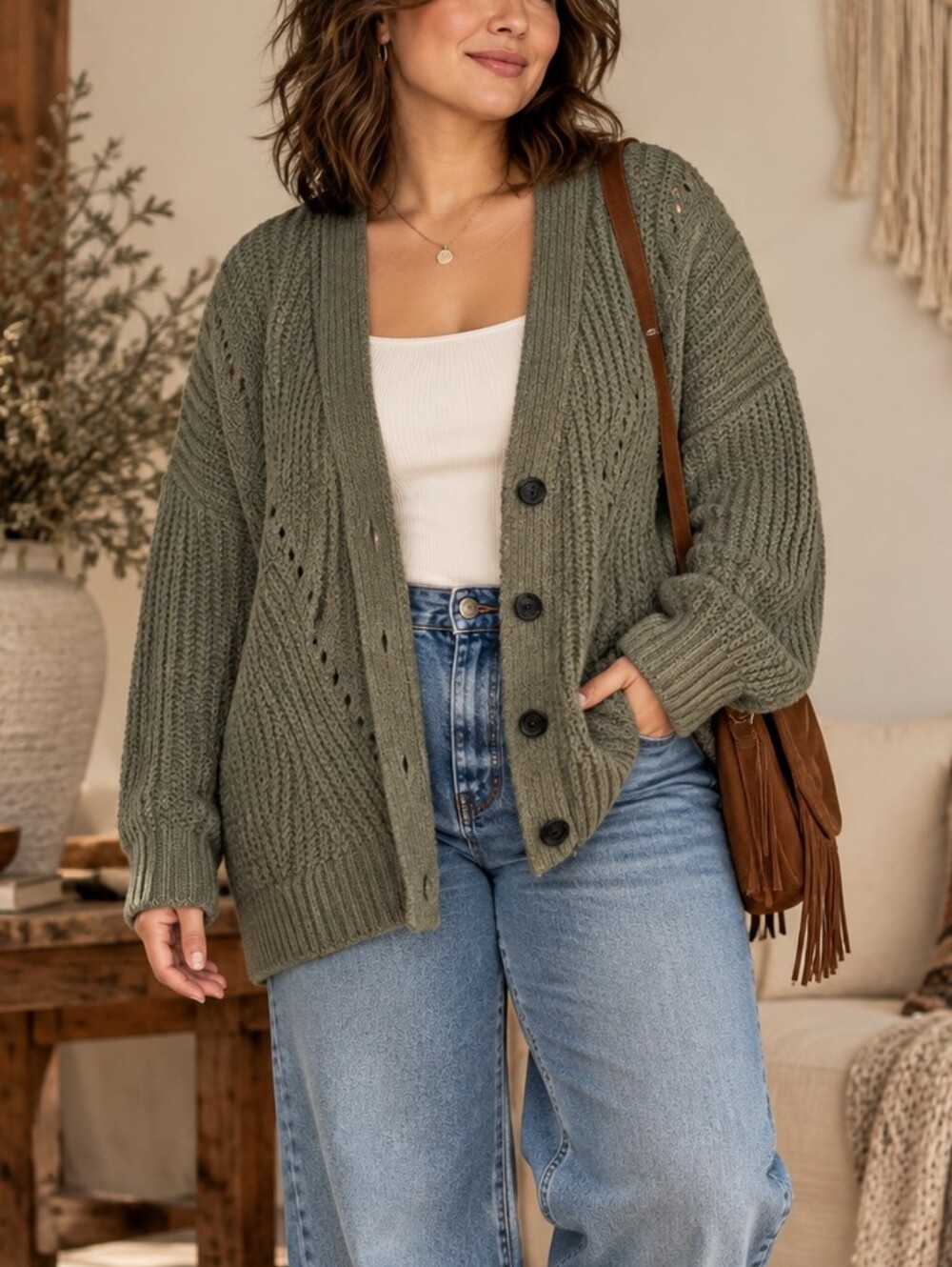 Ricki’s Olive Green Ribbed Button Cozy Cardigan Sweater XXL
